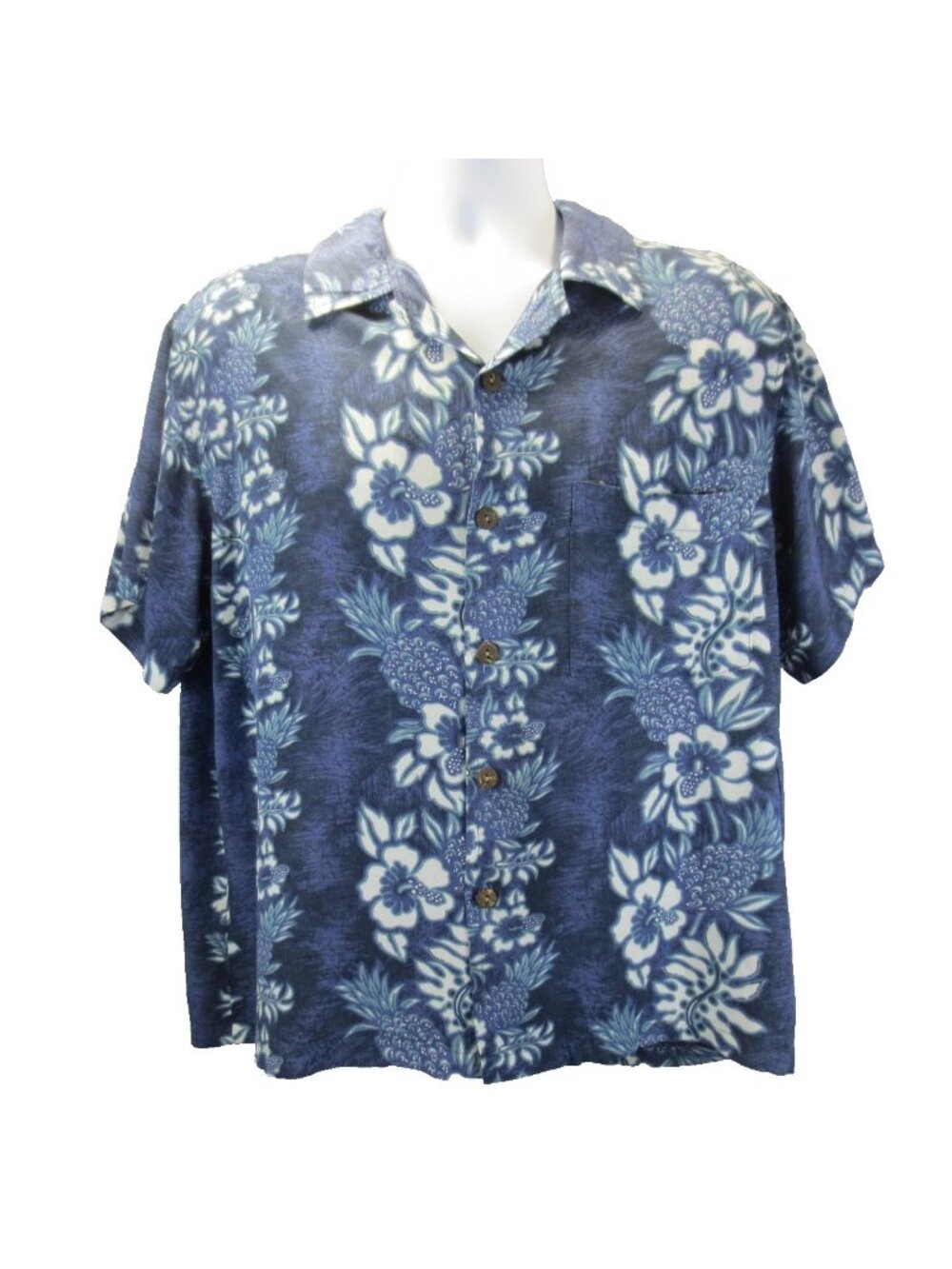 Makai Beach Mens L Tropical Hawaiian Aloha Shirt Blue Pineapple Coconut Buttons